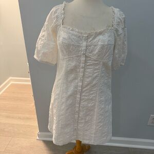 GAP White Eyelet Square-Neck Button-Front Mini Dress
